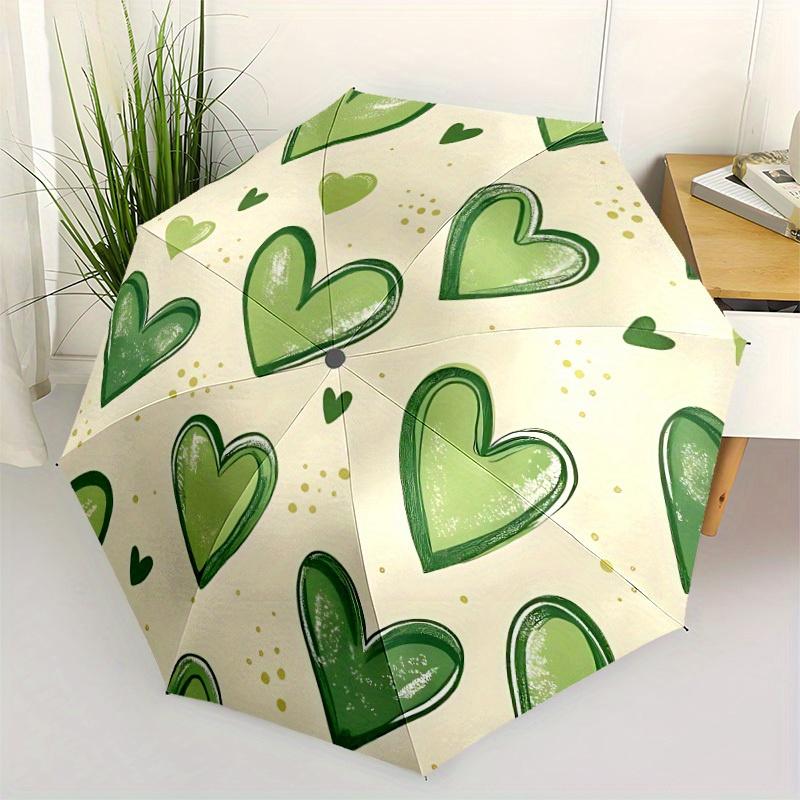 1pc Heart Green Automatic Open/Close Umbrella with One Touch Button,, Windproof Design   Lightweight Portable Umbrella for Women & Men6061