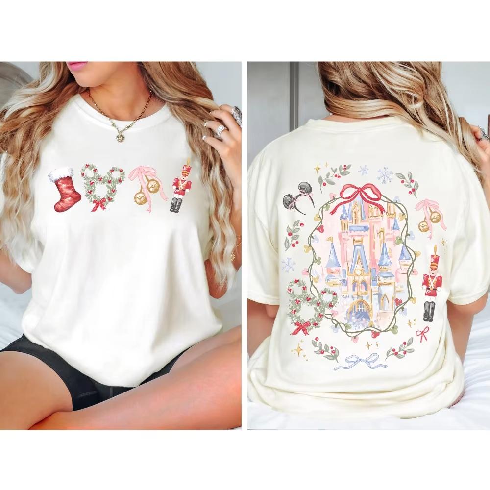 

Coquette Bow Christmas Shirt Mickey Nutcracker Magic Castle Tshirt Disneyland Trip Holiday Top Comfortable Colors S