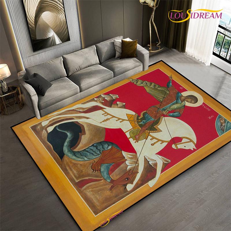 Fashion Ethnic Frame Carpet Horse Home Decor Rectangle Room Rug Black Green Orange Living Room Bedroom Bedside Floor Table Mat