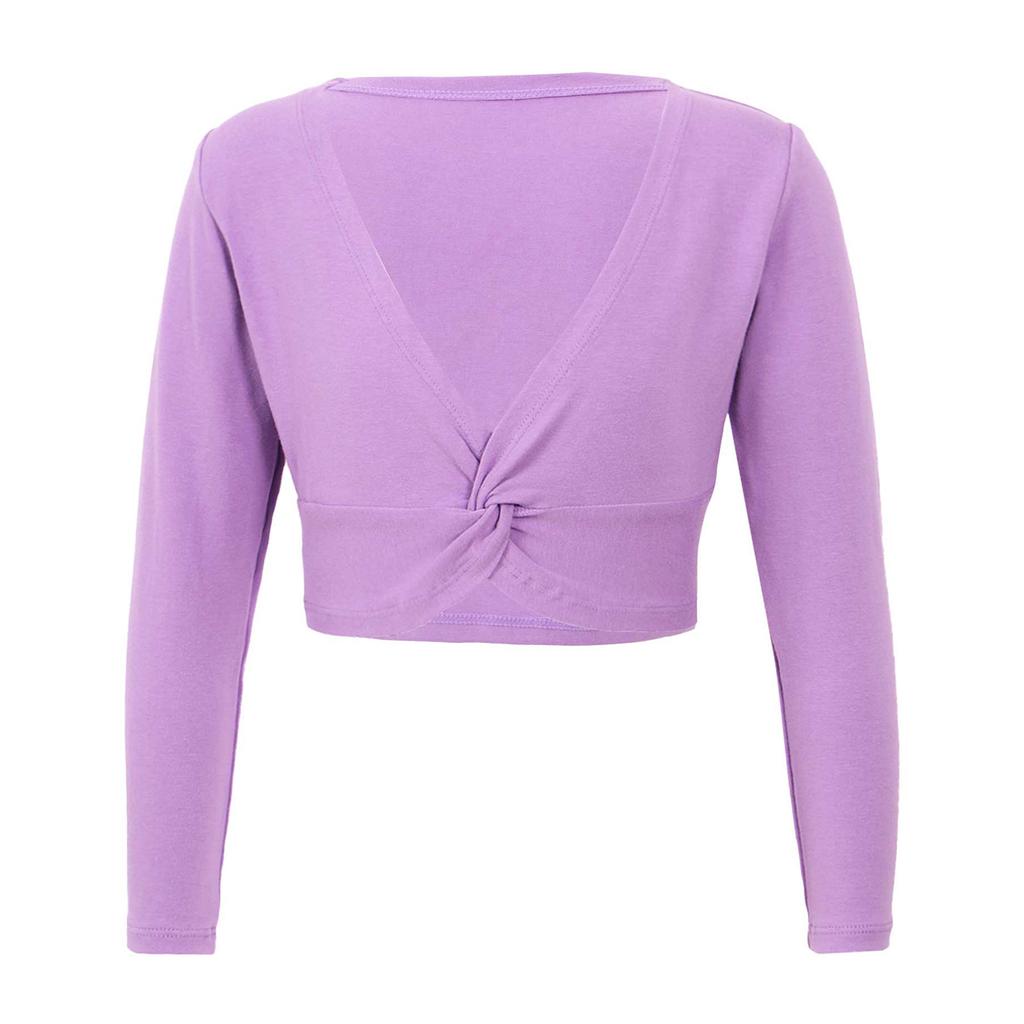 Mädchen Langarm V-Ausschnitt Knoten vorne Einfarbig Tanzjacke Langarm Warmes Ballettanzug