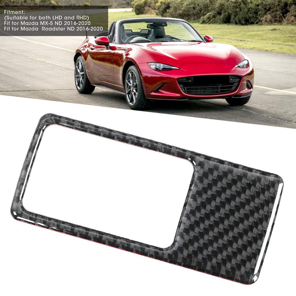 Qiilu Parking Button Frame Cover Carbon Fiber Sticker Center Console Decoration Cover Fit Mazda MX‑5 / Roadster ND16-20