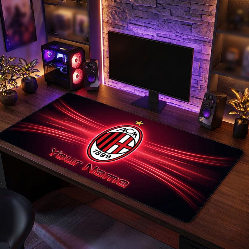 Tappetino per Mouse Grande Personalizzato AC Milan, Stampa Testo Nome Personalizzato, Tappetino da Scrivania Antiscivolo con Logo Calcio, Regalo per Gamer