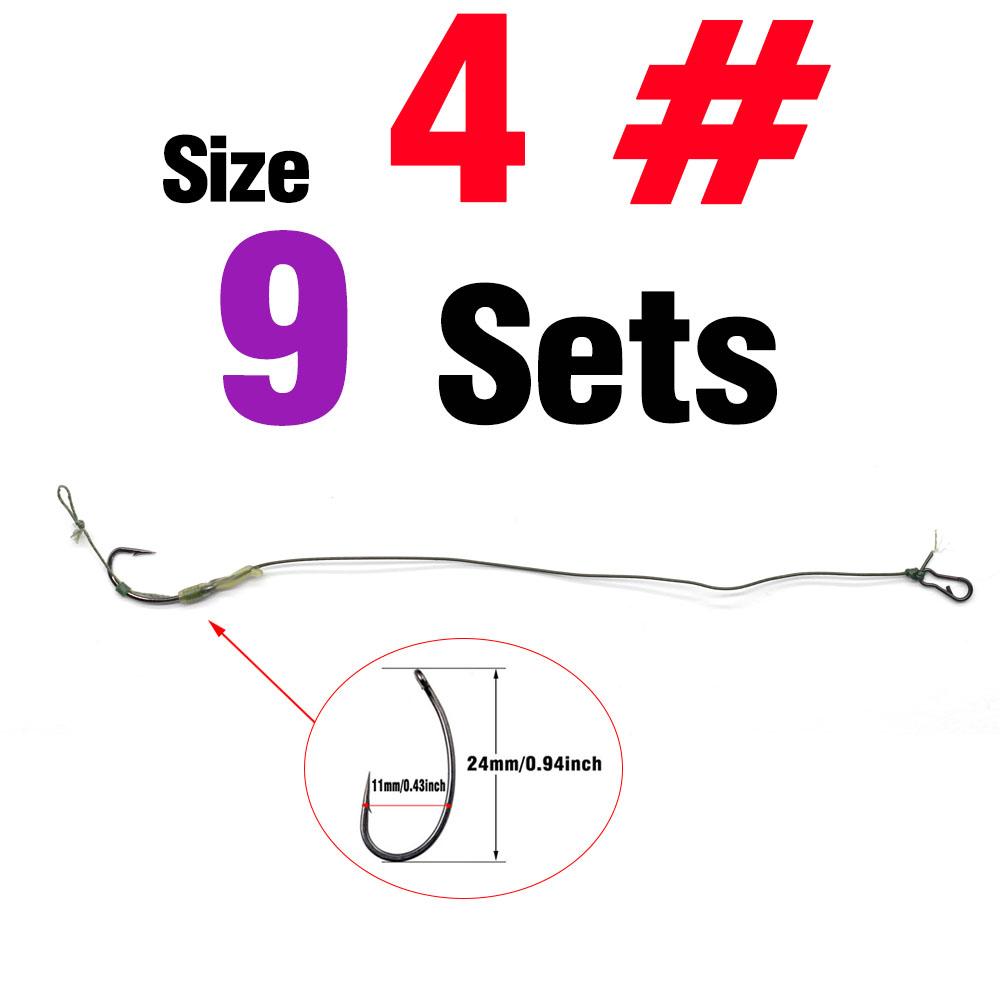 MNFT 9Set Anti Winding Coated Line Carp Rig Fishing Hook Hand Tied Terminal Tackle Made Hair Combi Rig Hook Ready