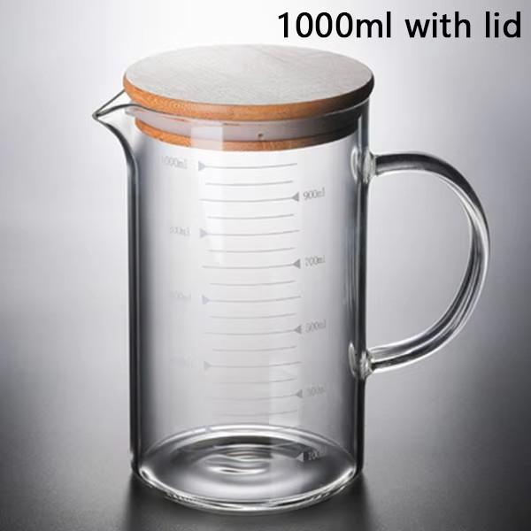 250/350/500/1000ml Glass Measuring Cup with Lid Heat-resistant with Scales Laboratory Beaker Handle Measuring Mug