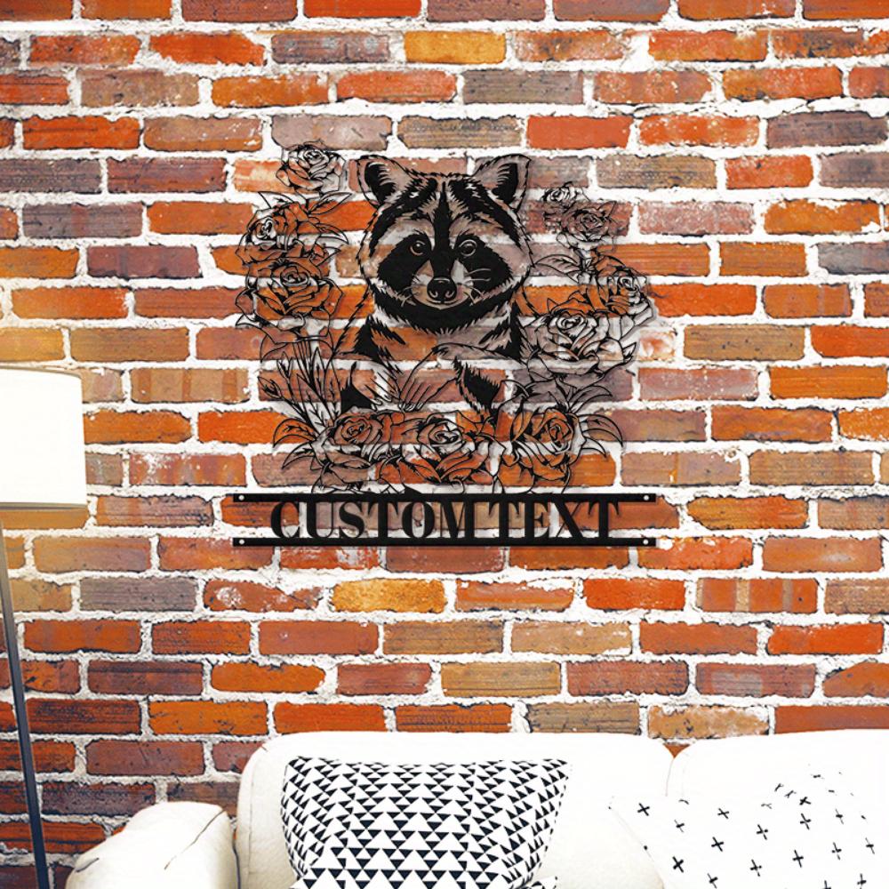 Custom Raccoon Floral Metal Wall Art, Personalized Name Sign for Garden Front Door, Unique Handmade Home Decor