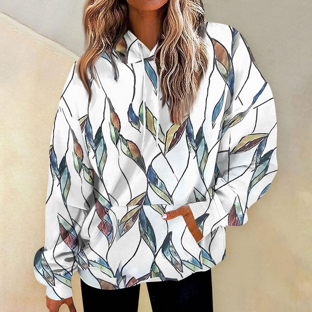 Women's Fashion Sweatshirt Printed Casual Hooded Sweatshirt With Pockets