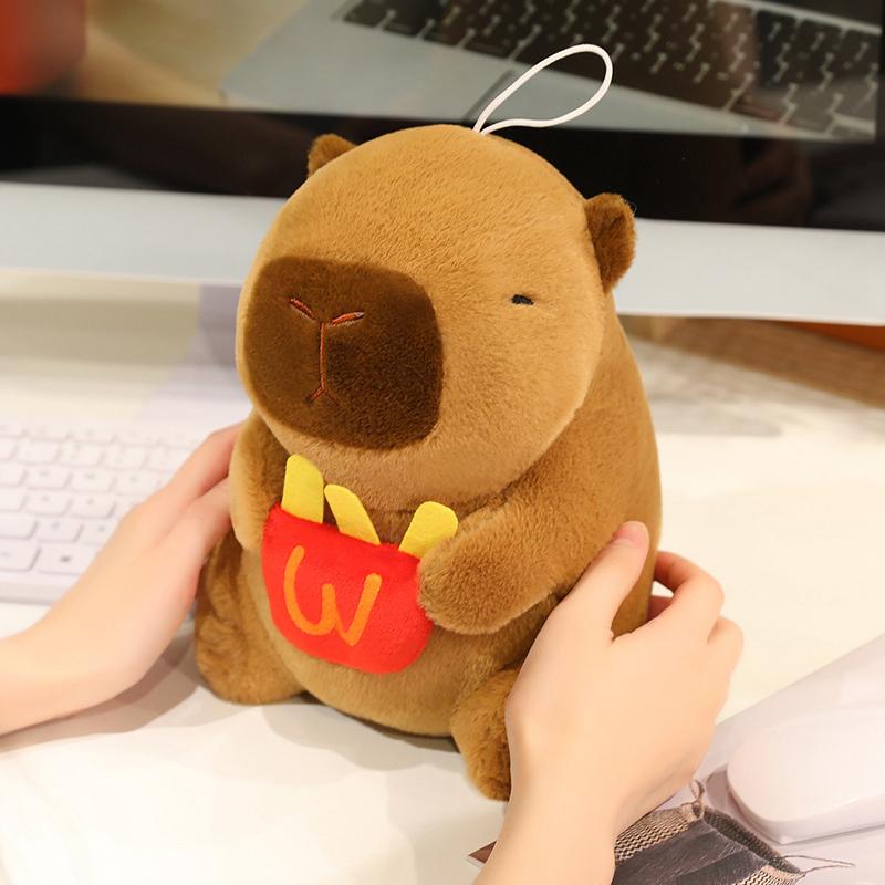 Cute Capybara With Basketball French Fries Cartoon Stuffed Animal Capybara Accompany Sleep Doll Xmas Gifts
