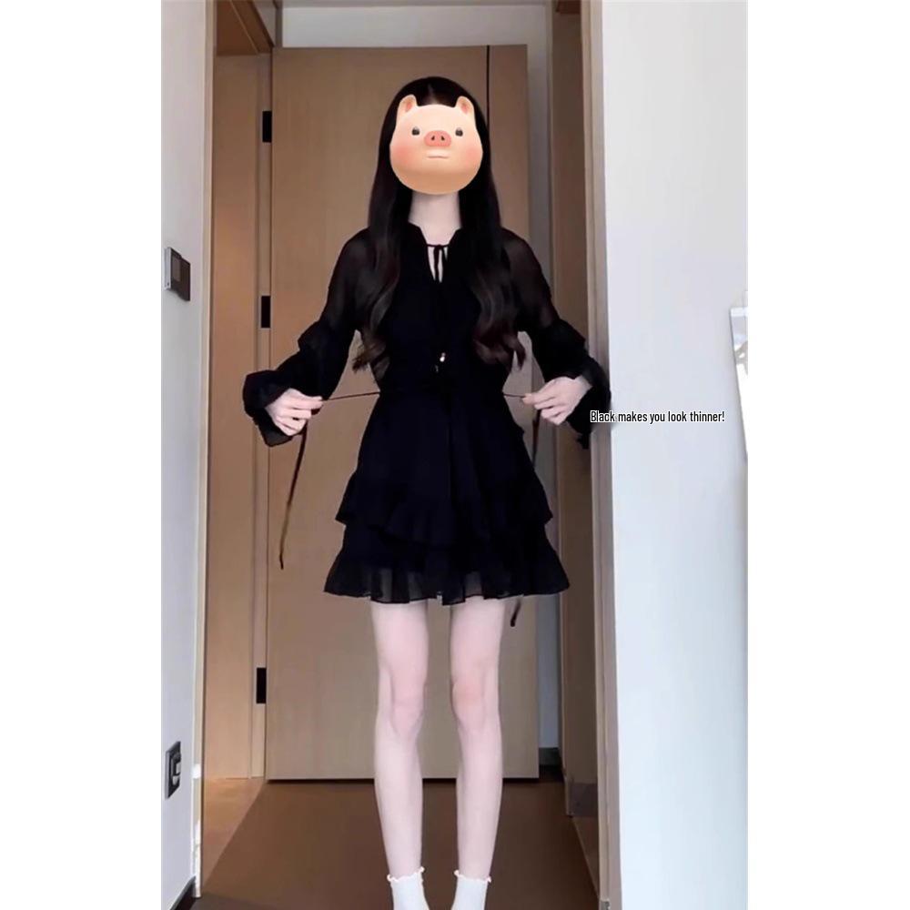 

Autumn Petite Women s White Long-Sleeve French High-Waist Sweet Short Dress Extra Large чорний