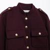 Moda Damska Z Kieszeniami Bordowy Jednorzędowe Kurtki Vintage Okrągły Dekolt Długi Rękaw Damskie Szykowne Stroje