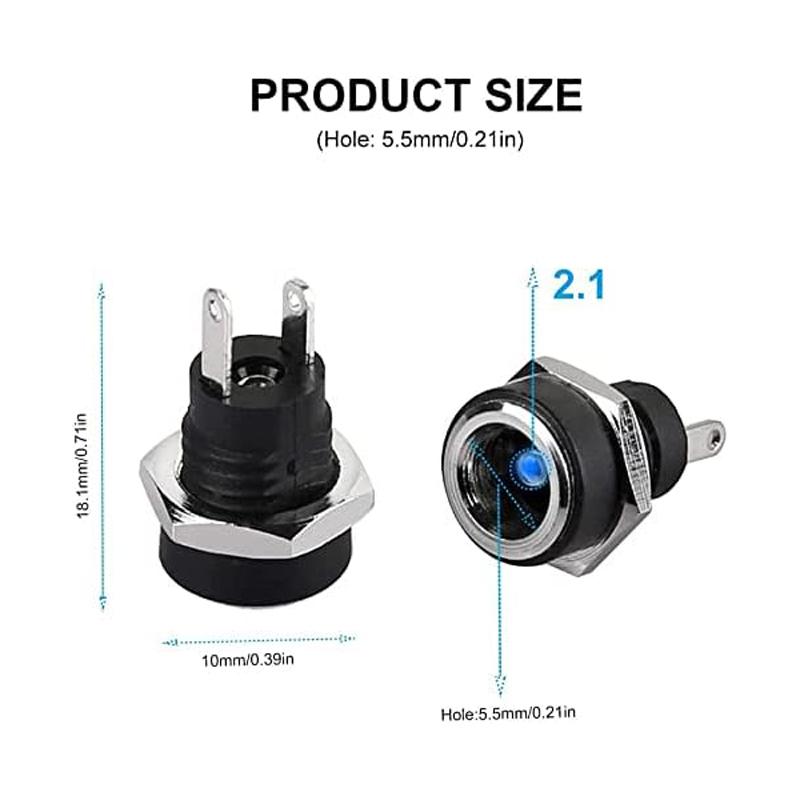 5Pairs 5.5x2.1mm DC Power Supply Male Plug + Female Jack Panel Mount Solder Wire Connector 5.5 * 2.1mm DC Plug Socket Connector