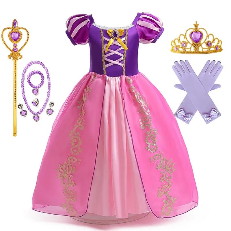 Rapunzel Princess Dress Costume For Kid Girl Halloween Cosplay Puff Sleeve Birthday Party Dresses Gowns Children Clothes