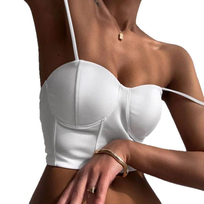 European and American style new women's clothing white super short slim fashion temperament backless sleeveless vest sling solid color