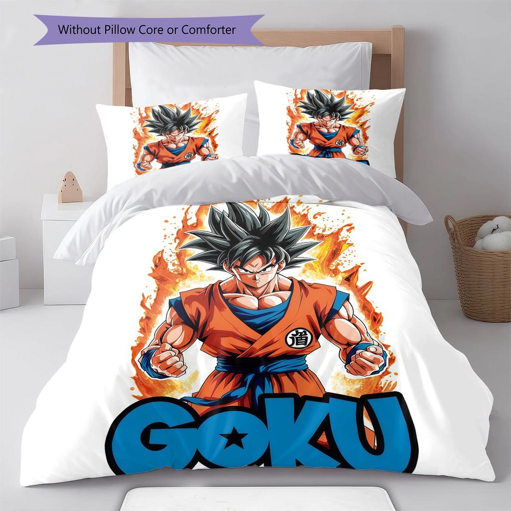 Son Goku Muster Bettwäsche, Steppbett Set Bettbezug Kissenbezug Zuhause Geburtstagsgeschenk (1 Bettbezug + 2 Kissenbezüge, ohne Füllung)