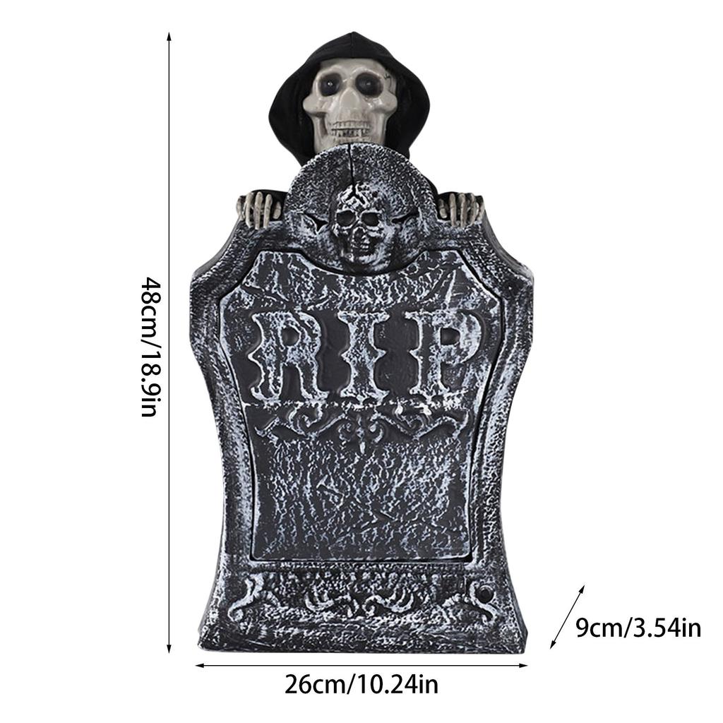 Halloween Haunted House Decor Horror Tombstone Adjustable Lifting Sound and Light Tombstone Halloween Garden Decoration Props