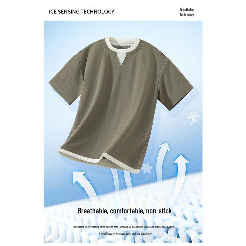 ROMON Men's Ice-Cool Faux Two-Piece T-Shirt & Shorts Set