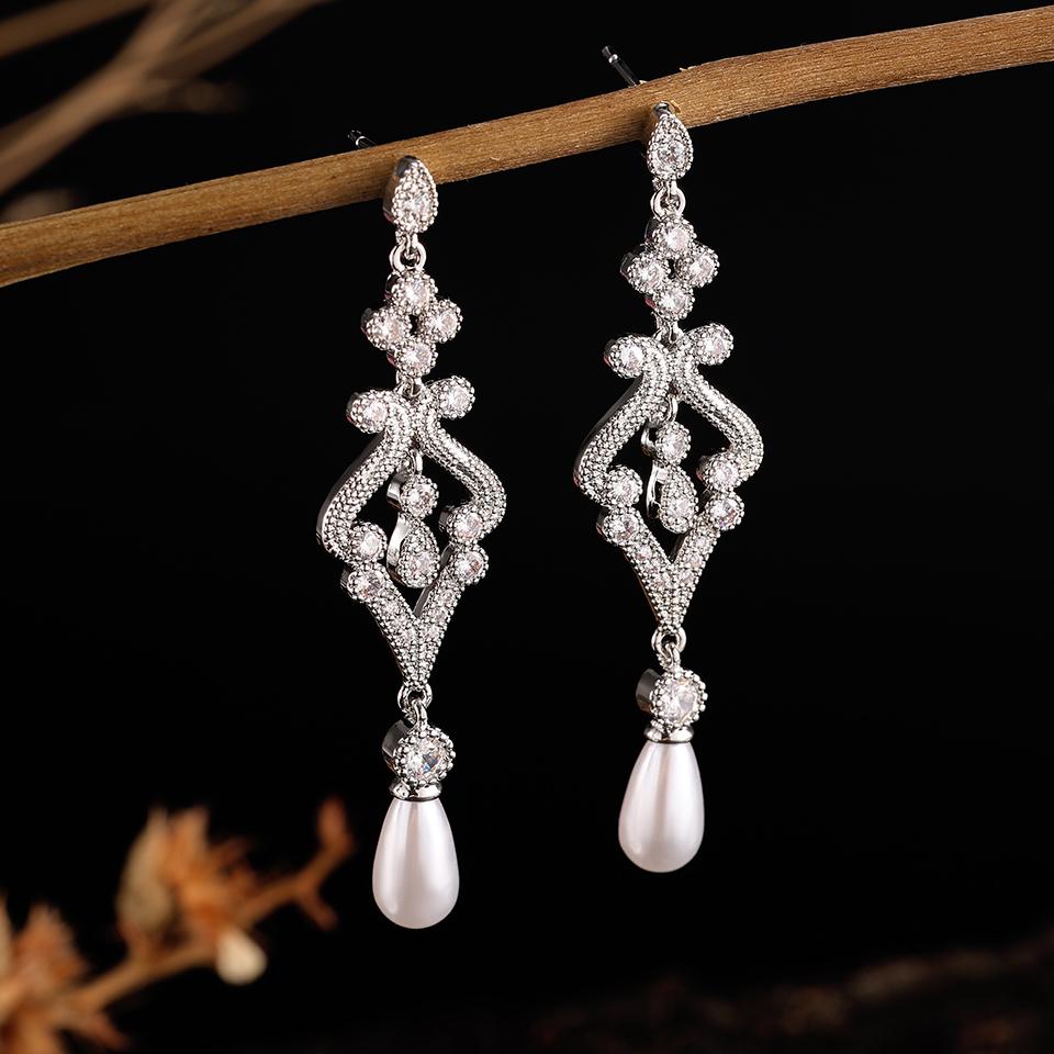 ZAKOL Fashion Simple Micropaved Zircon Imitation Pearl Women's Dangle Earrings Temperament Wedding Dinner Jewelry Accessories