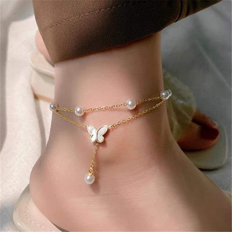 Tide Double-Layer Heart Anklet: 18K Gold-Plated Titanium Steel, Non-fading Fashion Light Luxury for Women