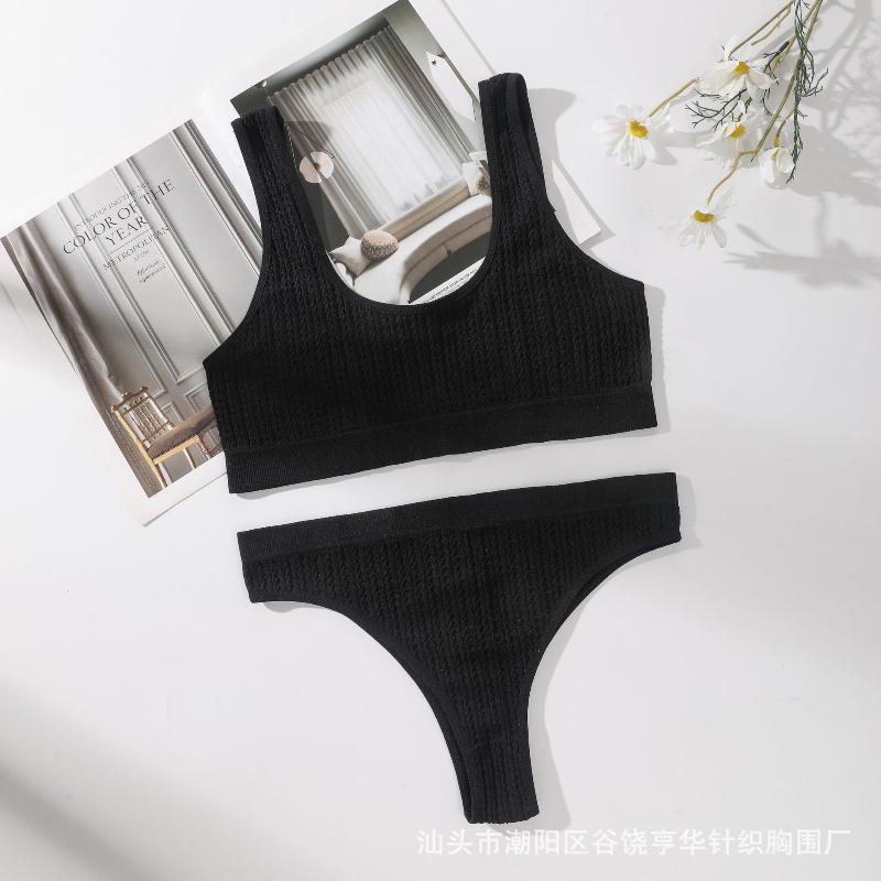 Set sutien fără cusături pentru femei Tanga cu nervuri Lenjerie intima cu talie înaltă Sutien fără sârmă pentru femei Sutien sport confortabil Set lenjerie sexy