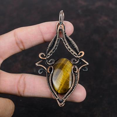 Tiger's Eye Pendant Copper Wire Wrapped Pendant Dainty Gemstone Handmade Pendant Tiger's Eye Jewelry Gift For Engagement Copper Wire Jewelry