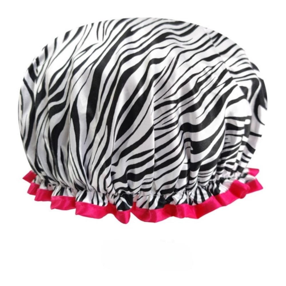 Leopard Print Waterproof Shower Cap Double Layer Elastic Hair Cover Reusable Bathroom Accessories зебра