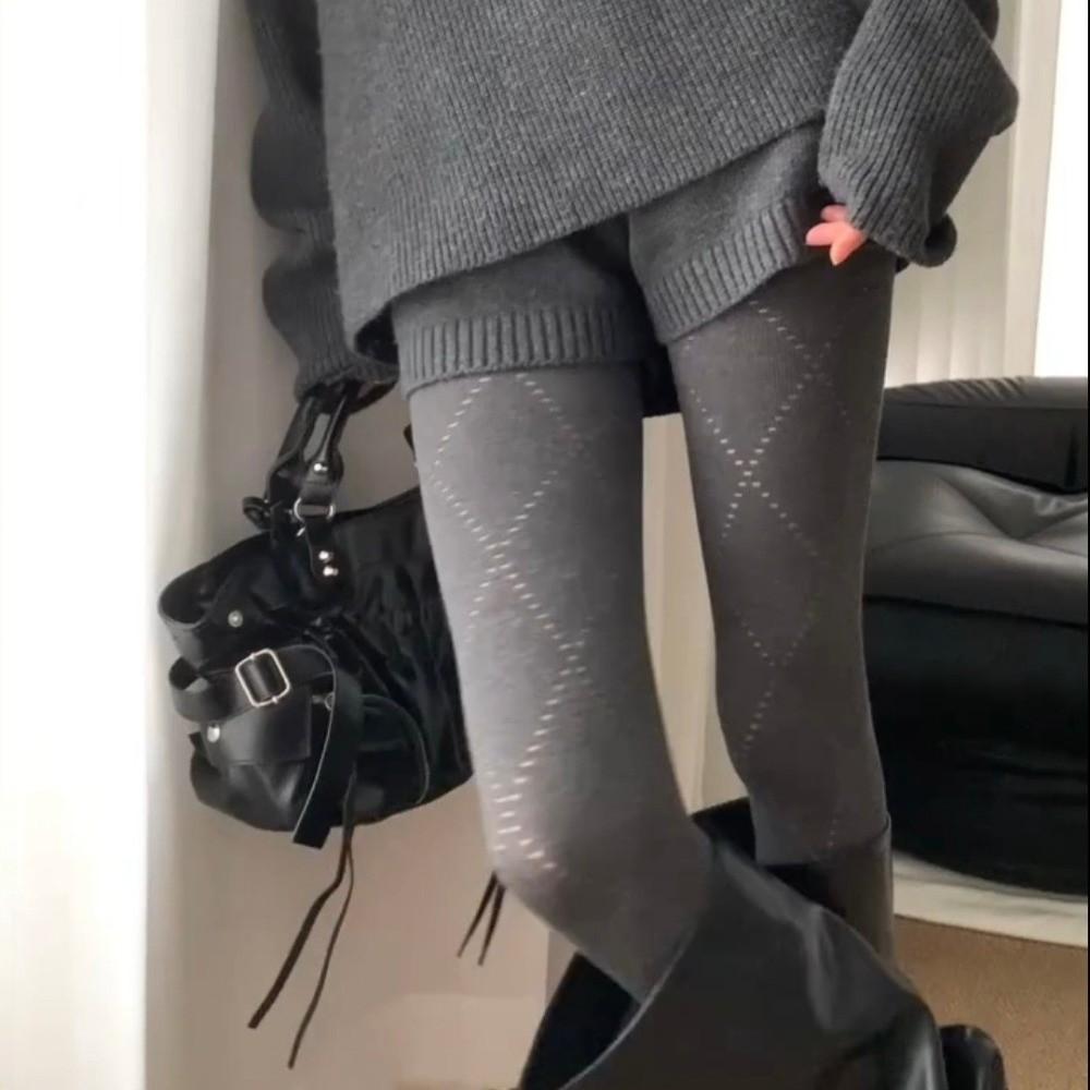 Breathable Argyle Tights Fashionable Thermal Leggings Y2K Jacquard Knitted Stockings  Autumn Winter