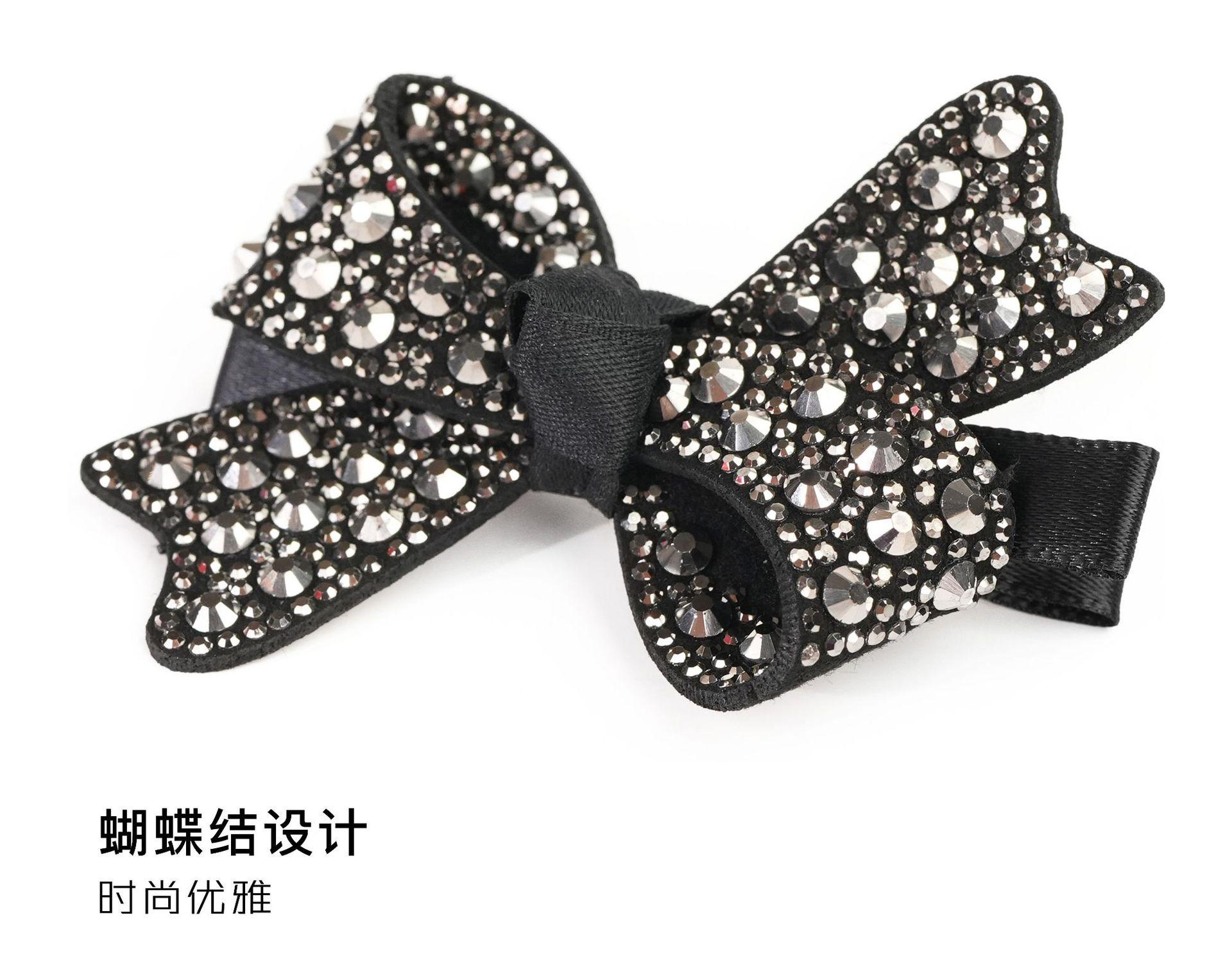 

Инкрустированная бриллиантами черная заколка-бант, высококлассная сбоку, изысканная мода, зажим-уточка, персонализированный темный стиль, головной убор.