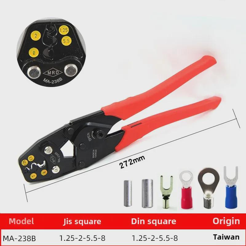 Taiwan Multi-Function Electrician Ratchet Crimping Pliers for Bare Terminals and Copper Nose Clamps.