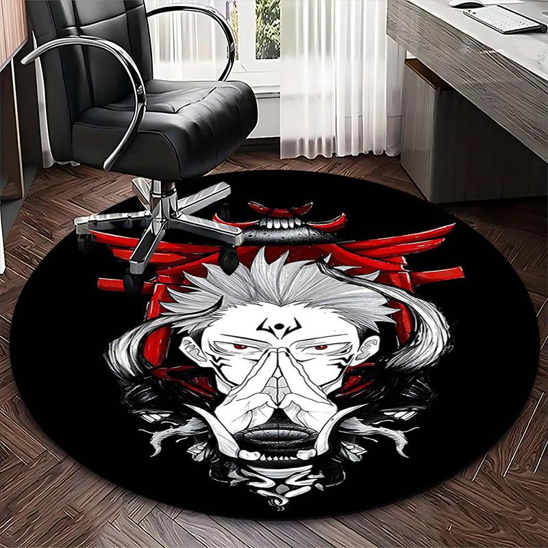 1pc Anime Design Round Carpet - Demon Slayer Theme Chair Mat for Office & Home Decor - Non-Slip Rug Suitable for All Seasons - Perfect