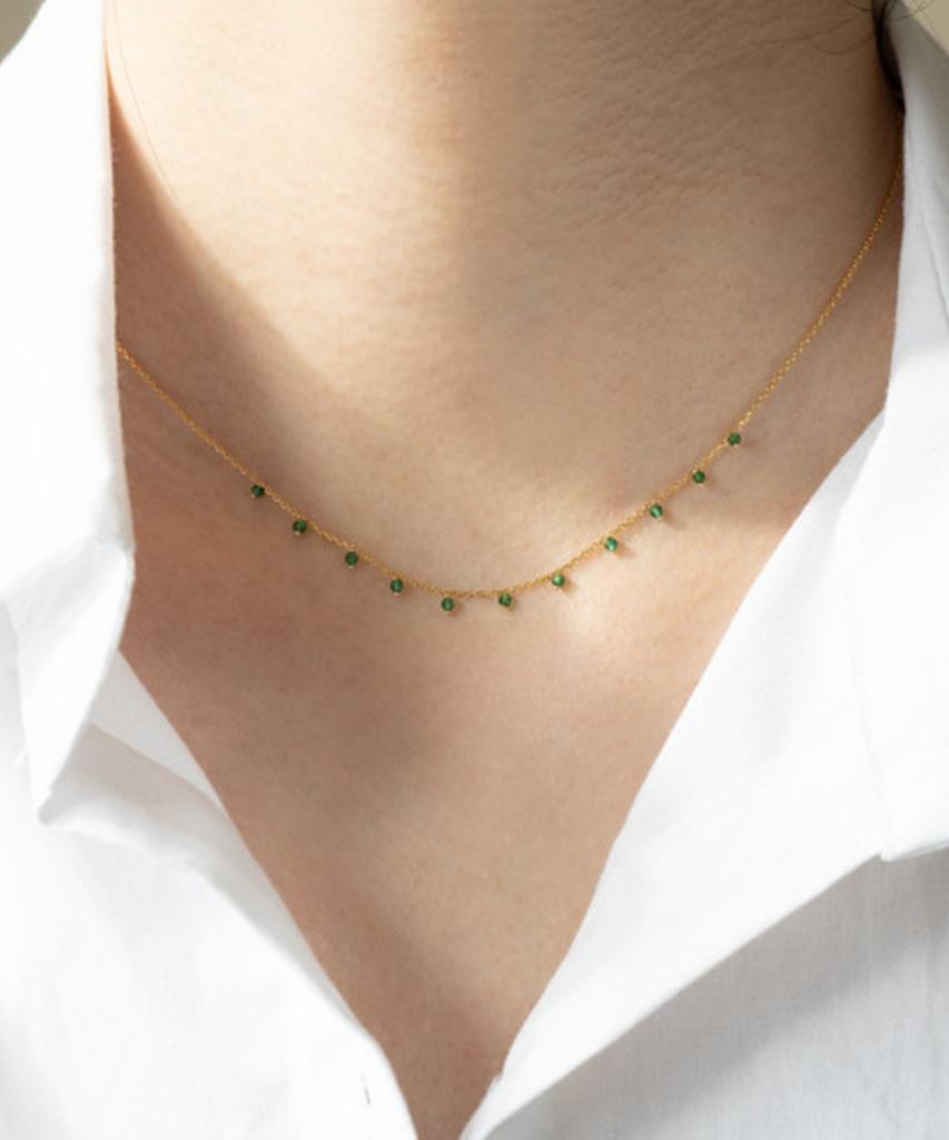 Alleun Silver 925 Chain Gemstone Choker Silk Mini Silver Necklace