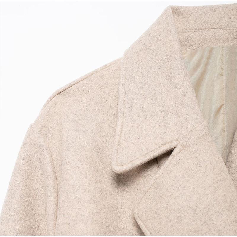 Žena Podzim Zima Teplé Dlouhé oblečení Elegantní Ženy Jednobarevné Kapsy s dlouhým rukávem Dvojřadý falešný vlněný kabát