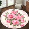 Modern Botanical Flower Round Carpet Soft Non-Slip Decorative Doormat Machine Washable Floor Rug for Kitchen Bathroom Office