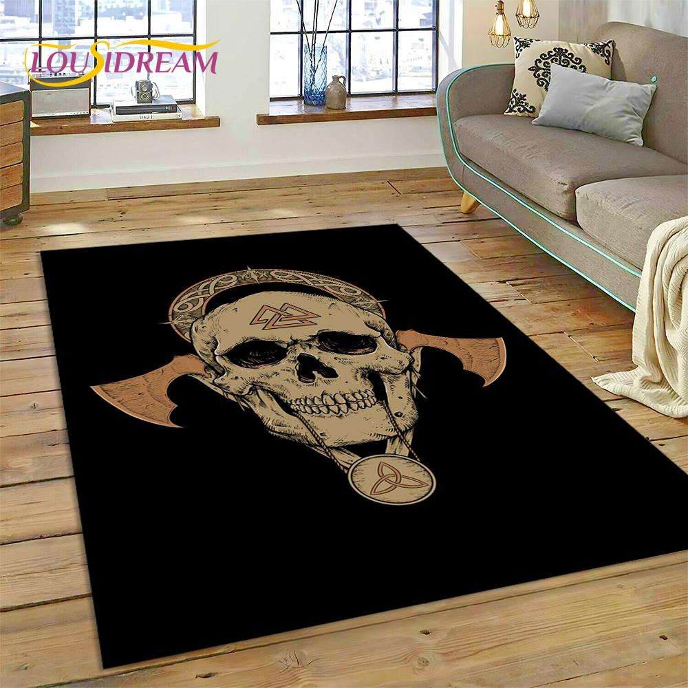 Viking Nordic Odin Valhalla Karikatür Valknut Halı Kilim Ev Oturma Odası Yatak Odası Kanepe Kapı Paspası Dekor, Çocuk Alan Halısı Kaymaz Mat