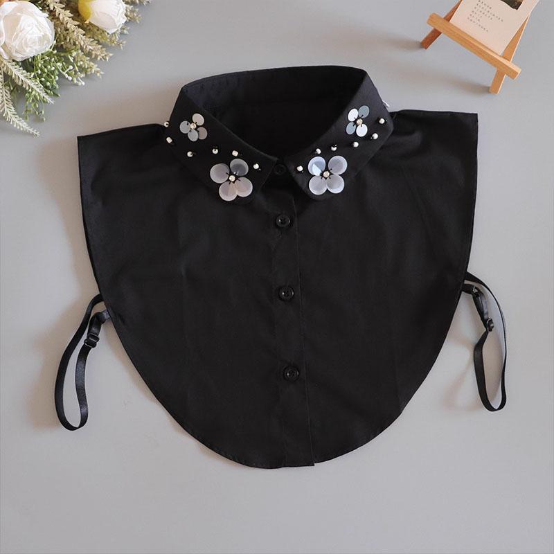 

Новый белый воротник-стойка с пайетками, женский съемный воротник, женский черный винтажный женский фальшивый воротник для блузки, лацкан, хлопковая полурубашка