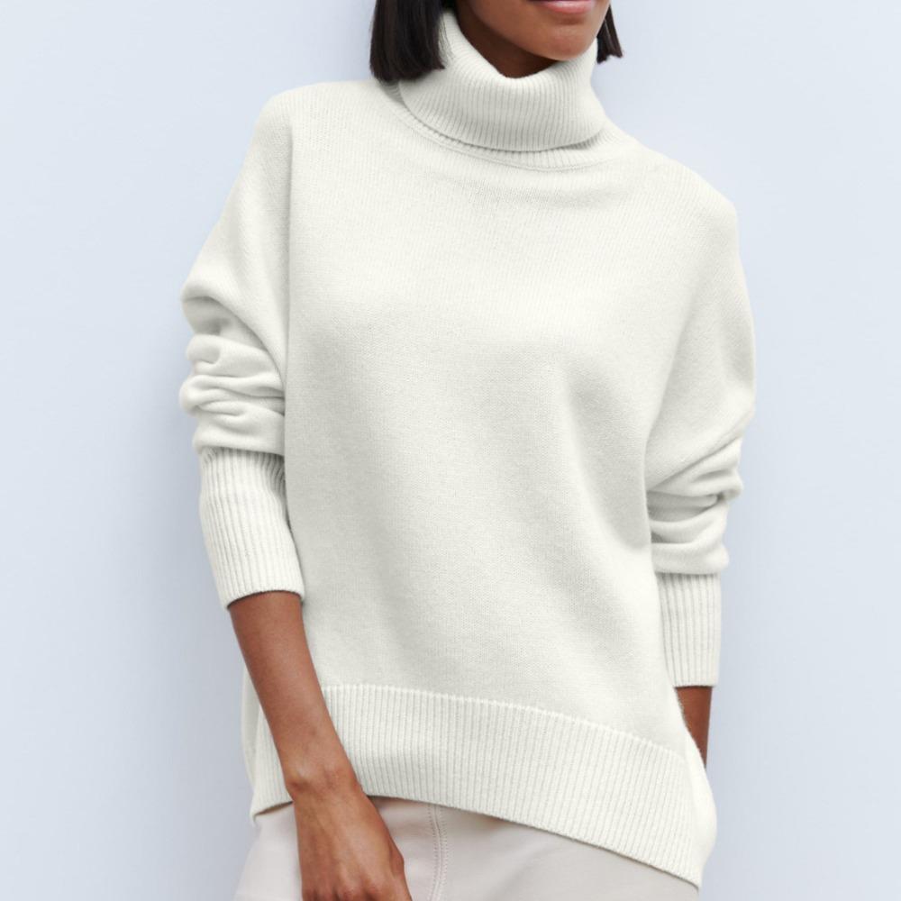 IHUASU Women's Fashion Casual Solid Colour Autumn and Winter Long Sleeve High Neck Loose Sweater