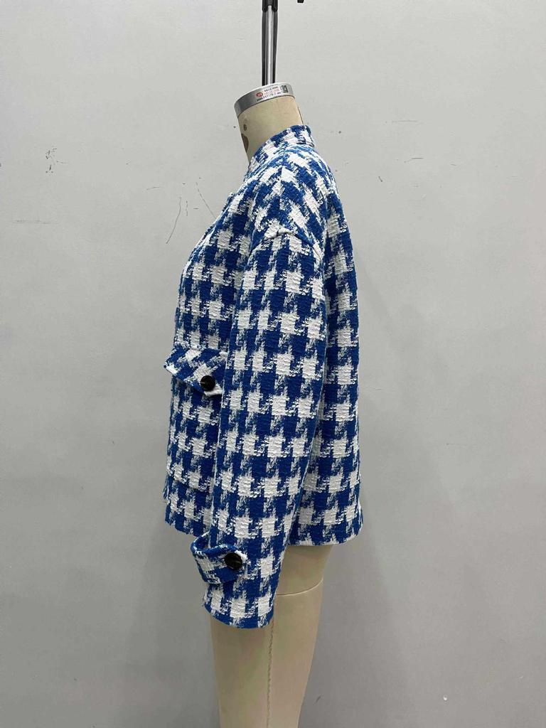 Damen Kurzer Hahnentritt-Mantel - Herbst/Winter 2025 Europäischer & Amerikanischer Stil, Lockere Passform, Lässige Mode