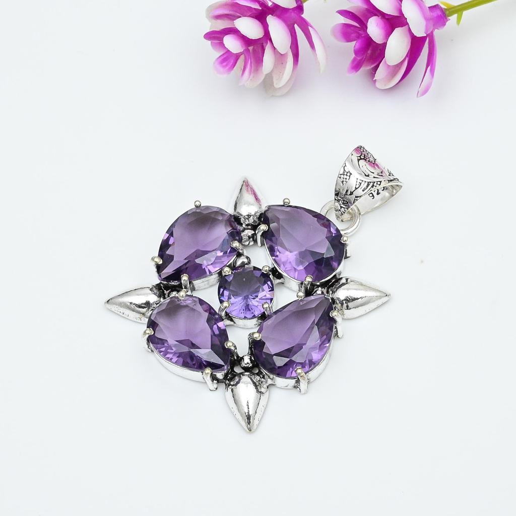 Amethyst Anhänger Edelstein Schmuck, 925 Sterling Silber Anhänger, Geschenk für Frauen handgefertigter Anhänger
