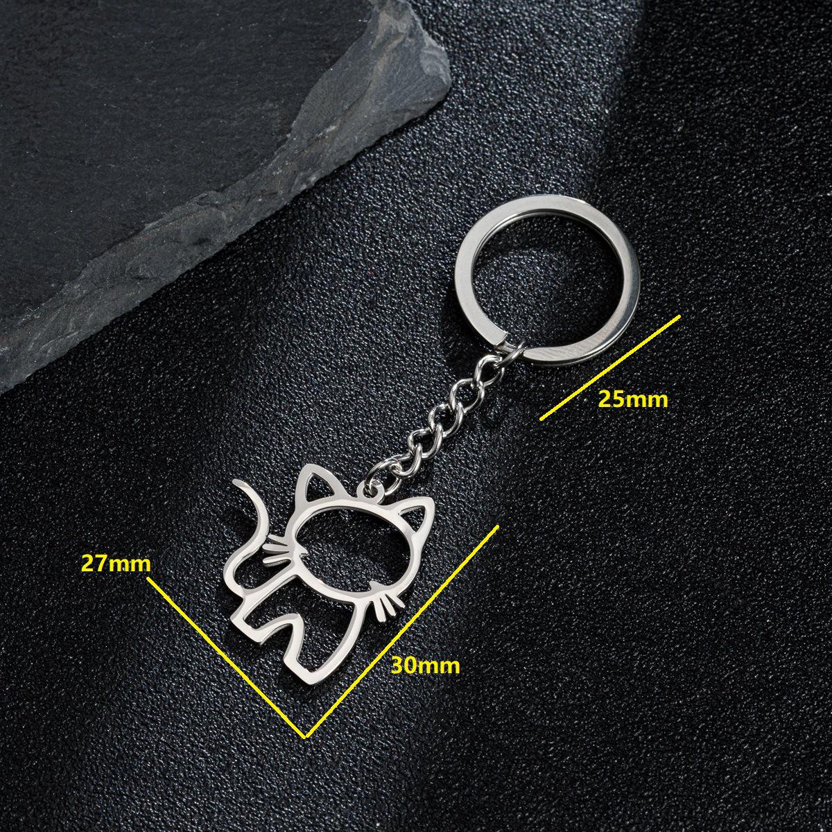 Stainless Steel Cute Cat Pendant Keychain – Cartoon Style Backpack Accessory (Japanese & Korean Version)