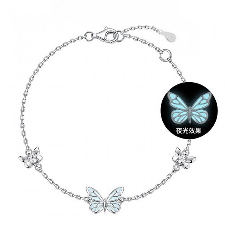 Leuchtendes Schmetterlingsarmband Sterling Verstellbarer Charm Schmuck Damen Mädchen Romantisches Geschenk
