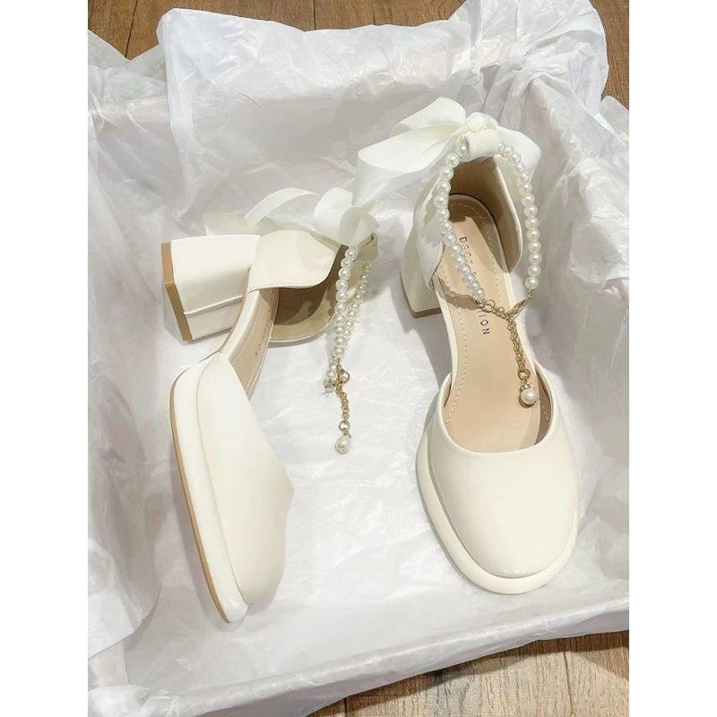 Retro high heels temperament versatile dress shoes new daily bow heightening Mary Jane shoes