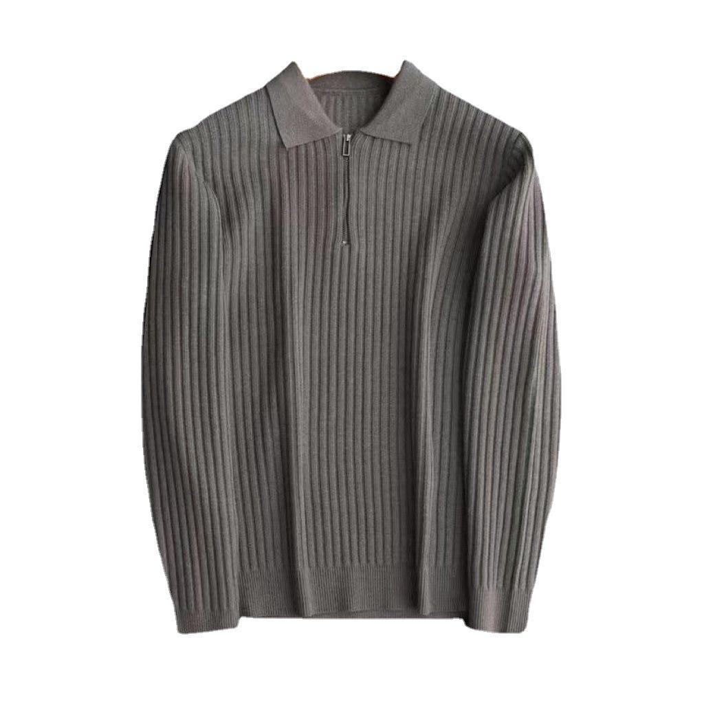 Pánský pletený polo svetr s klopou podzim/zima 2022: Hřejivý, žebrovaný, business casual top na poloviční zip