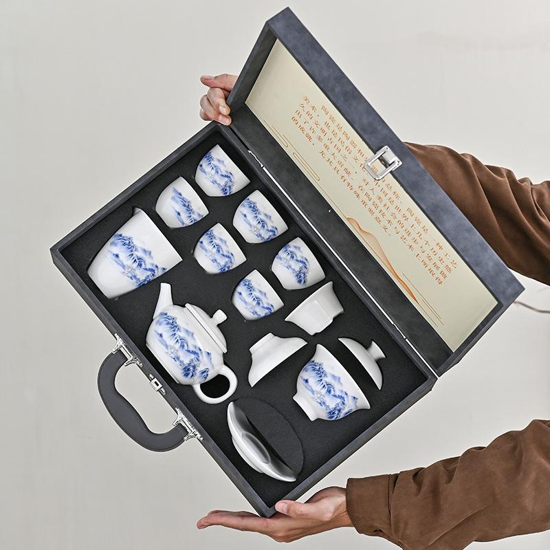 

Нефритовый чайный сервиз, бытовой, высококлассный, из дехуаского белого фарфора, керамический, чайник с крышкой, чаша, чайная чашка, керамический, высококлассный, для чая Кунг-фу