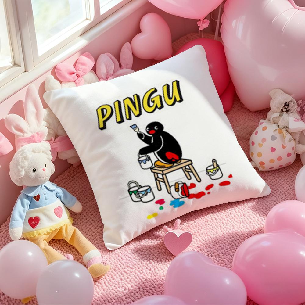 Cute P-Pingu Cartoon Cushion Cover Pattern Printed Pillowcase for Living Room Sofa Cushion Cover & Bedroom Decor