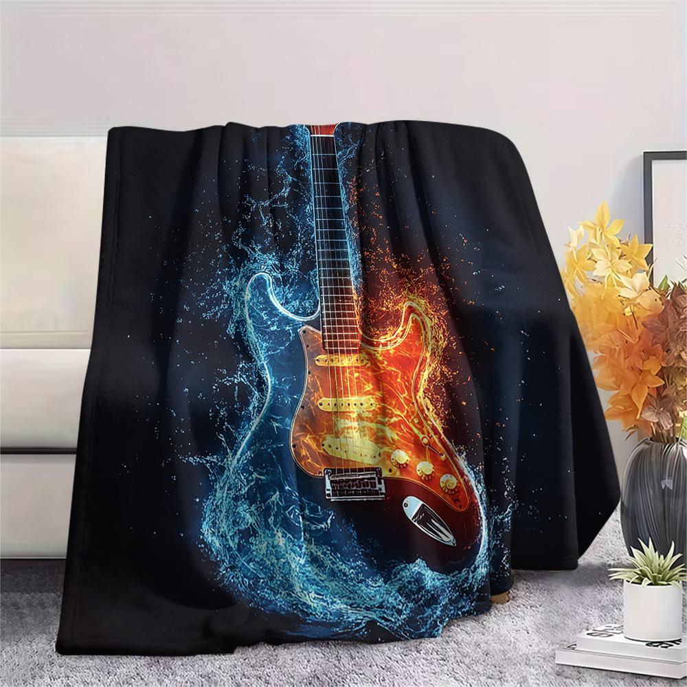 Guitar Print Flannel Blanket, High Quality Comfortable for All Seasons, Home Decor, Warmth and Comfort, Perfect for Christmas Gifts
