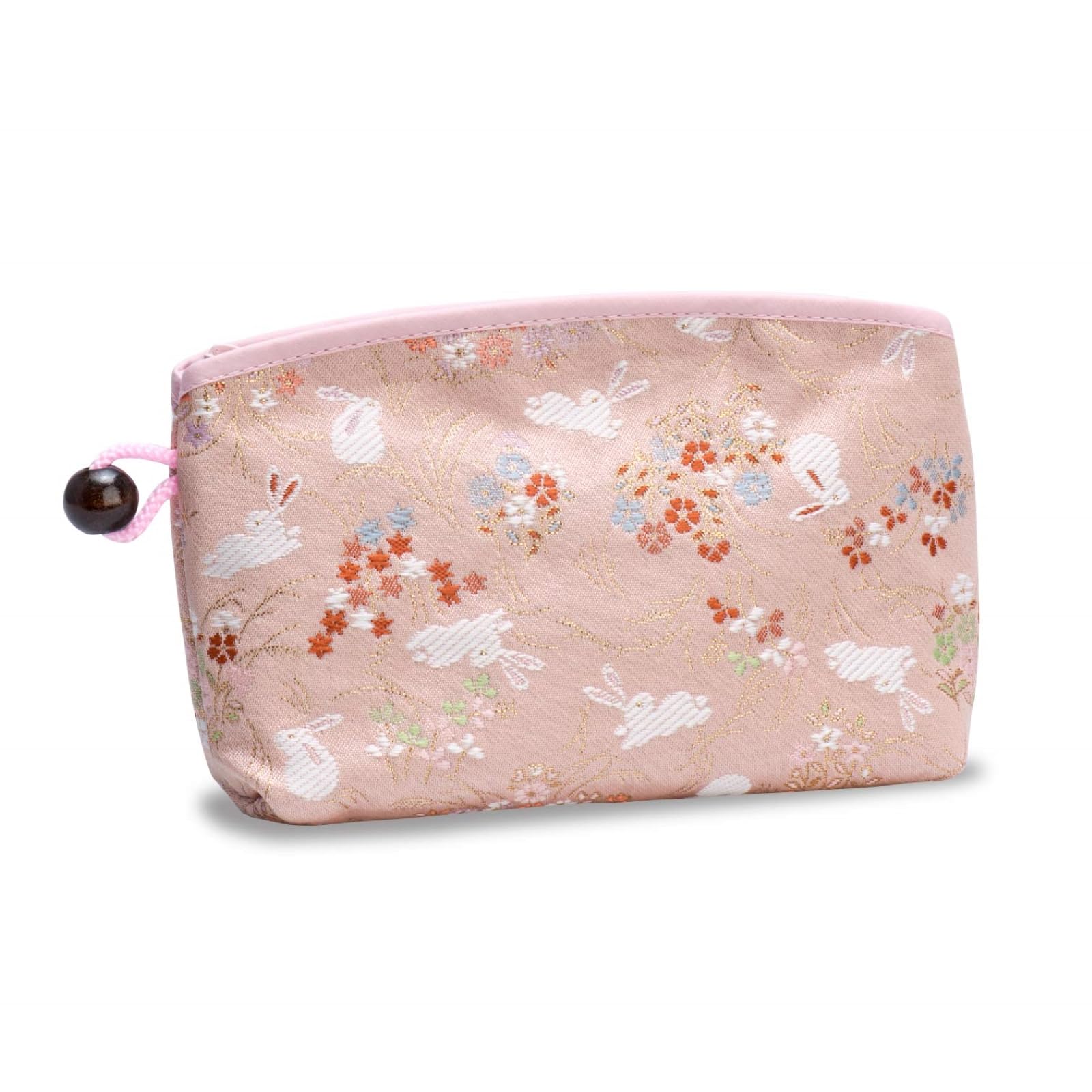 

Kyoto Geibido Nishijin Brocade Cosmetic Japanese Made in Japan Dew Pouch, Pattern, (Pink, Grass)
