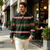 Men's Fall Casual Outdoor Pullover, Long Sleeve Collared Top with Pocket and Christmas Print