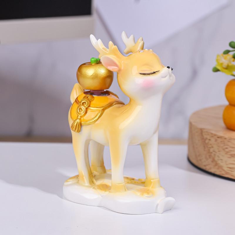 Deer and Wanxi's "All the Way Blooming" Deer Figurine, Exquisite Resin Figurine, Desktop Decoration, Workstation Car Figurine