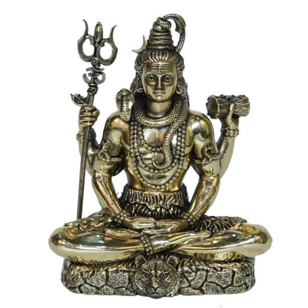 Idolo di Lord Shiva, Mahadev, Murti di Bhole Nath, Statua di Shiv Ji, Ottone, Oro - 2 Pollici