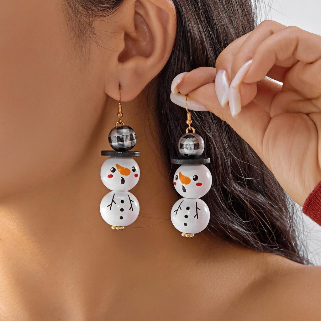 Creative Wooden Christmas Santa Claus Snowman Dangle Earrings Handmade Cartoon Drop Earring Holiday Jewelry Gift For Women Men