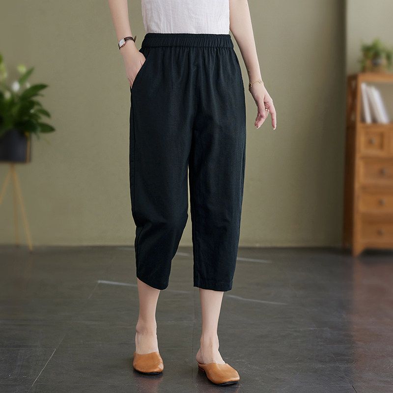 Summer Cotton Linen Capri Pants Women's New Arrival Plus Size Women's Clothing Loose Slim Looking Thin Harem Pants Chubby Girl High Waist Baggy Pants