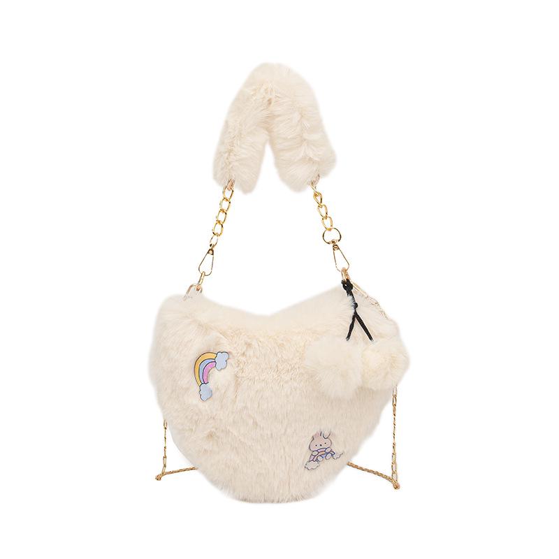 

Плюшевая сумочка в форме сердца: Универсальная женская сумка кроссбоди и на плечо для осени/зимы 2025 One Size слоновая кость